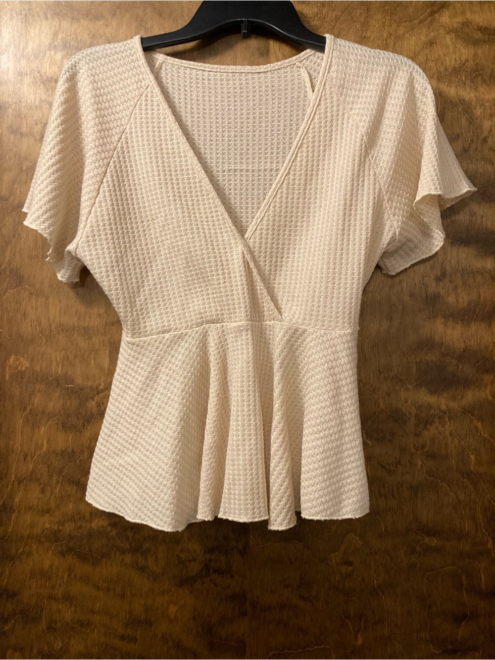 SHEIN Cream Peplum V-Neck Textured Blouse